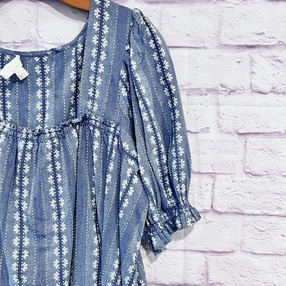Treasure & Bond Denim Embroidered Puff Sleeve Mini Dress Boho Casual Size XL - Picture 6 of 12